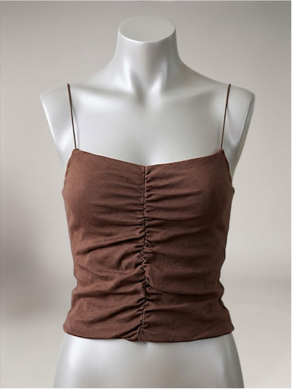 Zara Brown Ruched Spaghetti Strap Tank Top - Picture 5 of 10